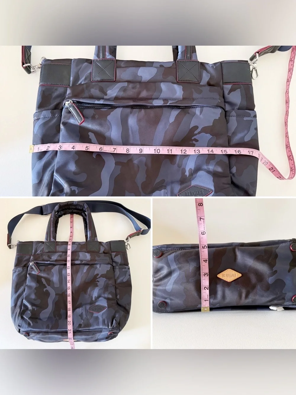 MZ Wallace Bleecker Tote Bag Blue Camouflage Nylon Travel Messenger - Picture 13 of 14